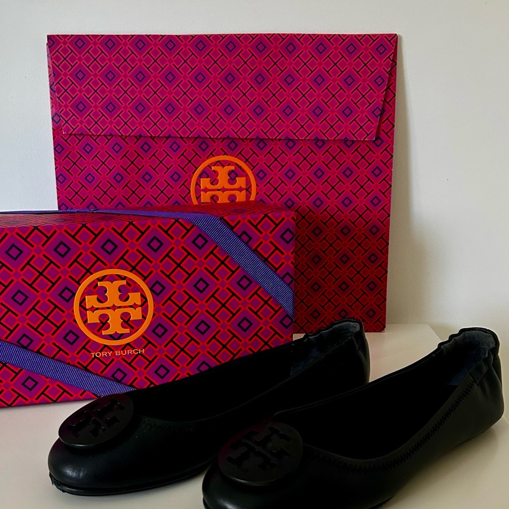 Tory Burch Mini Travel Ballet w/ Logo Napa Leather - Perfect Black - 7M